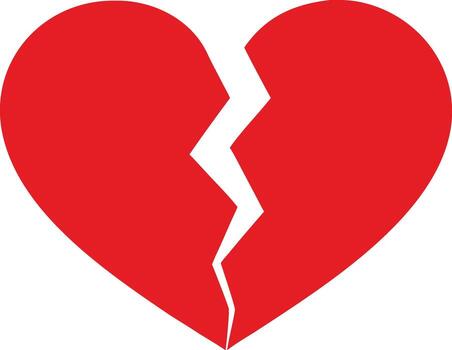 A simple red heart illustration with a visible crack down the middle vector