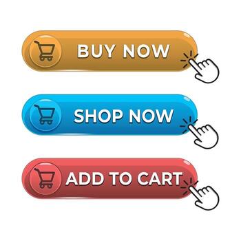 Add to cart button set. Shopping cart and buy icons for online store and e-commerce design. vector