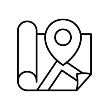 Map sheet icon rolled up with location pins vector