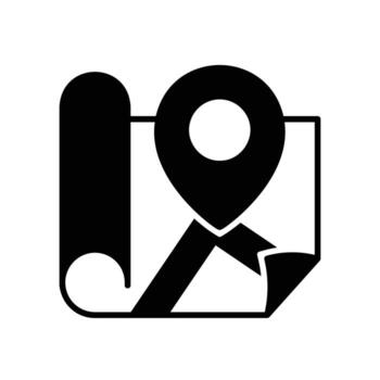 Map sheet icon rolled up with location pins in solid style vector