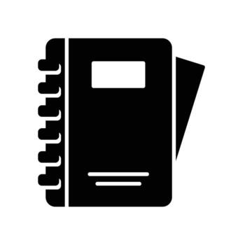 cuaderno icono con bolígrafo para escritura en sólido estilo vector