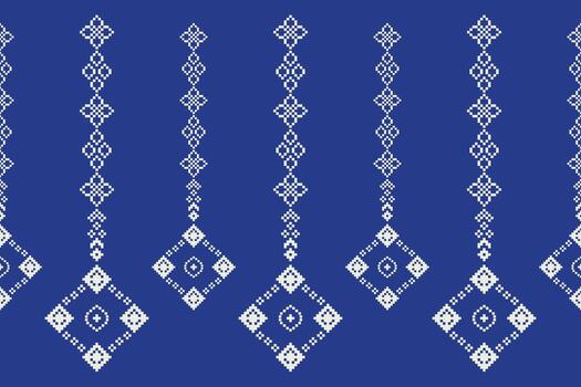 Motifs pattern ethnic with blue color background fabric pattern. vector