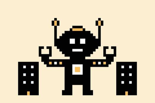 8 bit toy cute robotic background robots cool retro machine ai decoration. vector