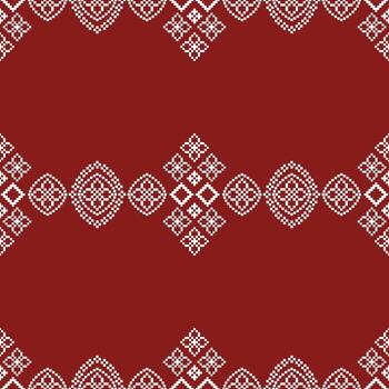 Abstract fabric pattern pixel motif ethnic with red color background art. vector