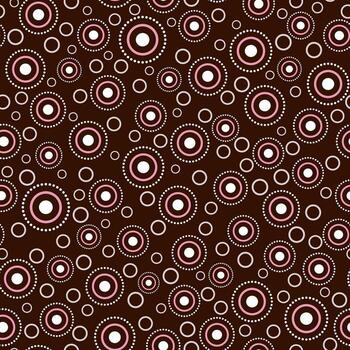 Seamless pattern with random round elements. White pink circular element on dark brown background. Cute cozy design for textiles, wallpapers, etc. Ethnic simple geometric illustration vector