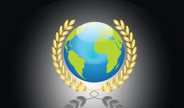 globe with floral wreath background vector