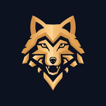 Geometric golden fox head logo with sharp lines and modern style, symbolizing intelligence, strength, and elegance. vector