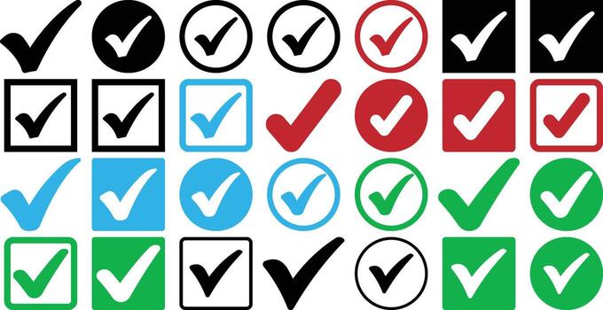 Collection of Check Marks and Tick Icons Representing Approval and Confirmation vector