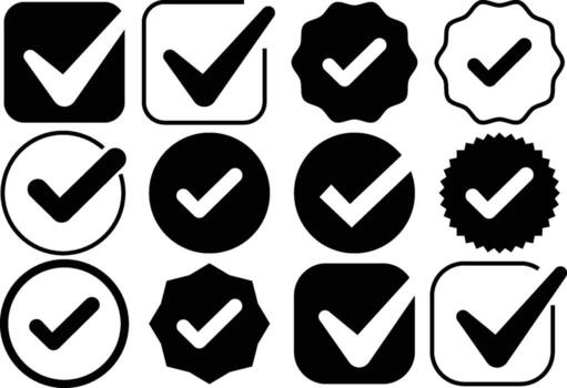 Set of Check Mark Icons Representing Approval Success and Confirmation vector