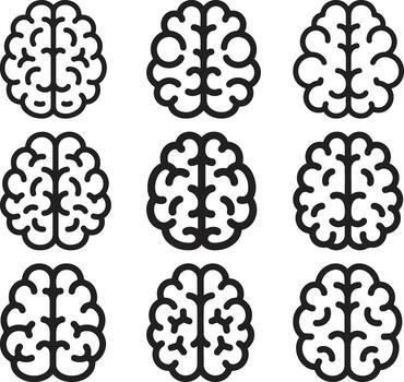 Collection of stylized brain icons in a grid layout vector