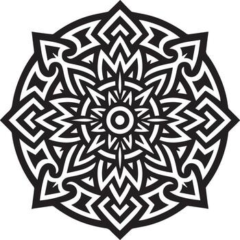 intrincado negro y blanco geométrico mandala diseño con remolinos y repitiendo patrones vector