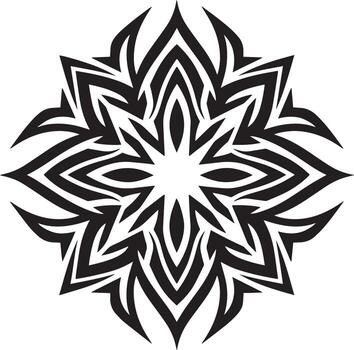 Intricate black tribal mandala pattern with sharp pointed petals and a central starburst design vector