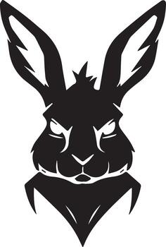 A striking black silhouette of a rabbit s head with sharp features vector