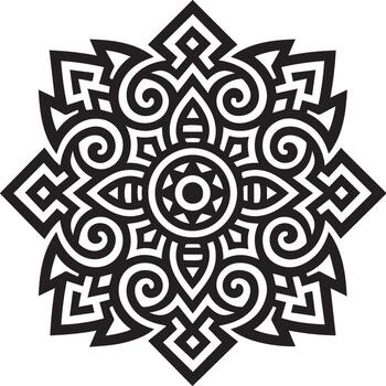 Intricate black and white celtic knot mandala design with geometric patterns and starburst center vector