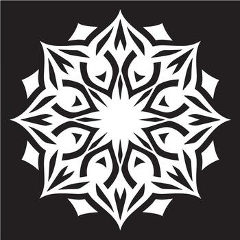 Intricate white geometric snowflake pattern on a black background abstract design vector