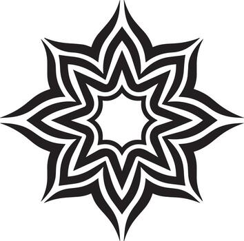 Intricate black and white geometric starburst pattern with radial symmetry and sharp edges vector