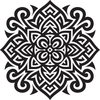 intrincado negro y blanco geométrico mandala diseño con remolinos y simétrico repitiendo patrones vector