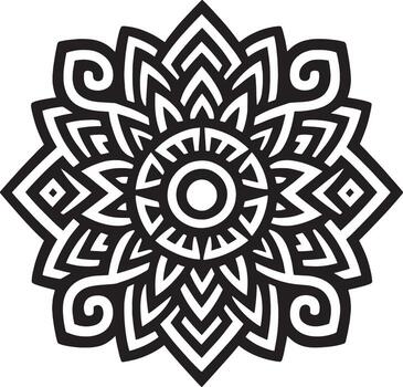Intricate black and white mandala design with geometric patterns and swirls vector