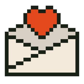 Pixel art envelope with red heart in 8 bit retro style isolated on white background vector