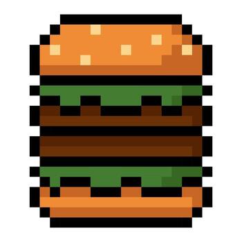 doble hamburguesa en píxel Arte estilo con lechuga y sésamo bollo aislado en blanco antecedentes vector