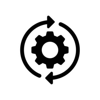 Gear with circular arrows icon, representing process or workflow vector