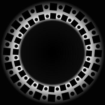 Black and white monochrome drawing of a round frame decorated with a geometric pattern vector