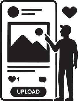 Man uploading content to social media application vector