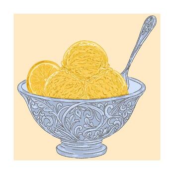 a bowl of ice cream with a slice of lemon vector