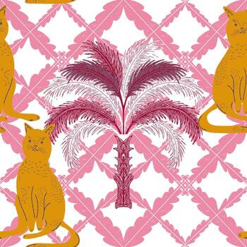 un modelo dos gatos y palma árbol vector