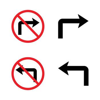 Set of traffic signs no right turn and right arrow no left turn and left arrow vector