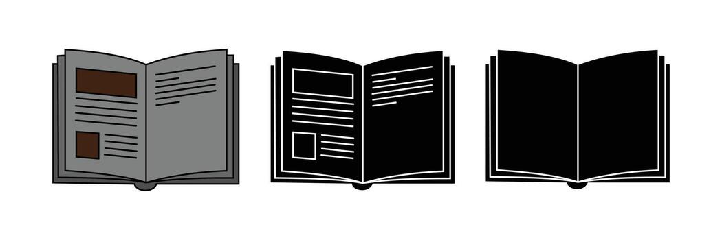 Three open books or publications shown from the front on a plain surface vector