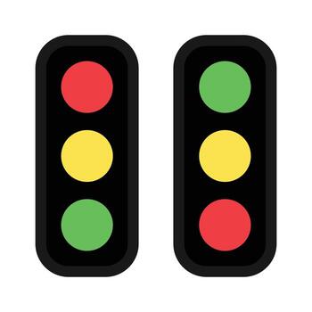 Two traffic signals showing different lights illuminated for traffic control and safety vector