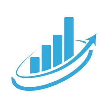 Modern blue bar graph with upward trending arrow and oval frame representing growth and success vector