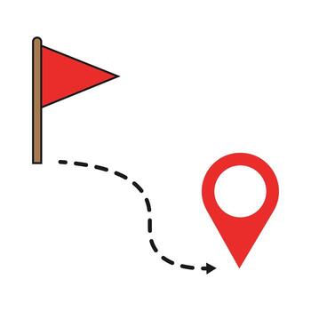 Red flag and map marker symbolizing location and navigation route path vector