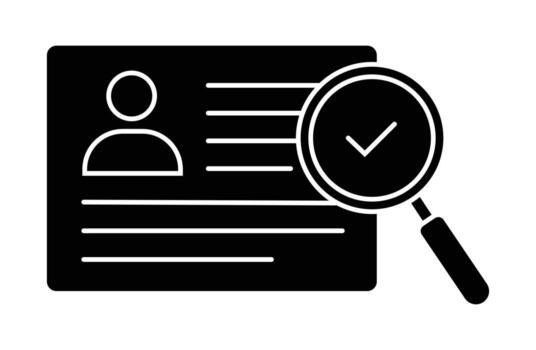 Magnifying glass inspecting identification card with check mark for verification and data analysis vector