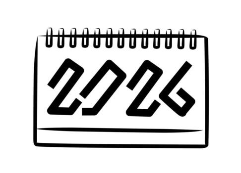 Minimalist illustration of a 2026 calendar design, in simple sketch line art style, representing new year celebration, new beginnings, and modern time planning concept. vector