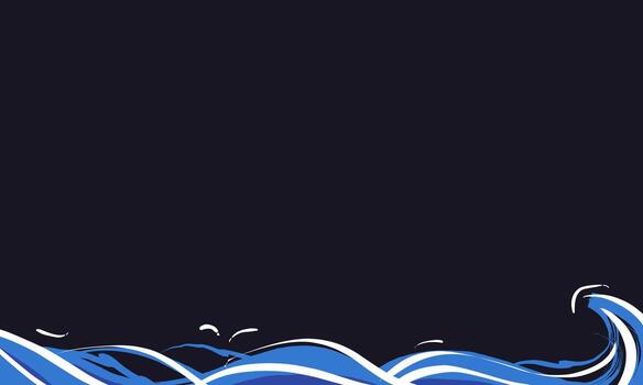 An abstract background featuring artistic blue and white brush stroke waves forming an ocean-like border on a dark background, with an open empty space above for text or design elements vector