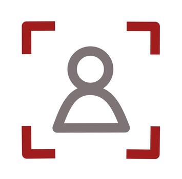 A simple outline icon of a human figure centered inside a focus frame in flat syle, to represent concepts such as object detection, face recognition, or camera focus systems in modern technology vector