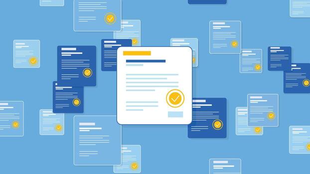 Approved Documents and Verified Files Floating in Digital Workspace vector