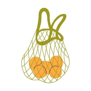 A green net bag with oranges inside vector