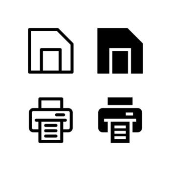 salvar y impresión línea y sólido íconos para controlar y herramientas vector