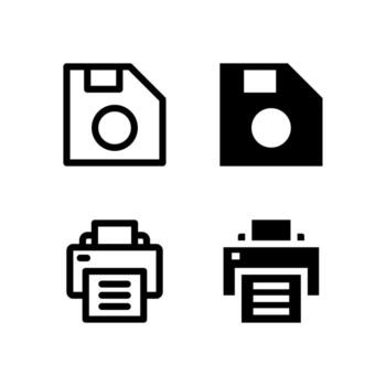 Modern Save and Print Line and Solid Icon Set for UI and App Design vector