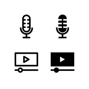 Media Player and Microphone Line and Solid Icon Set for UI and App Design vector