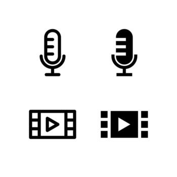 UI Media Player and Microphone Line and Solid Icons for Tools and System vector