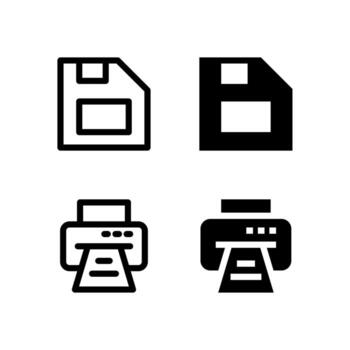 Save and Print Icons Solid and Line for Dashboard and Interface Projects vector