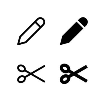 Smart Edit and Cut Icon Set in Solid and Outline Styles for UI vector
