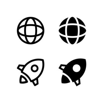 Globe and Rocket Line and Solid Icon Set for UI and App Design vector