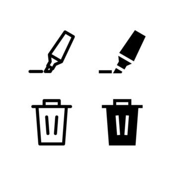 Smart Highlight and Delete Icon Set in Solid and Outline Styles for UI vector