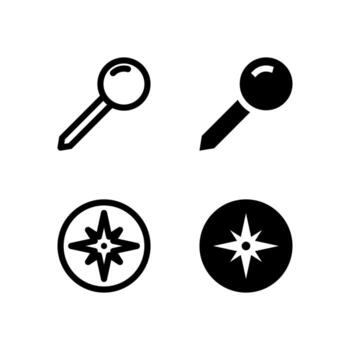 UI Pin and Compass Line and Solid Icons for Tools and System vector