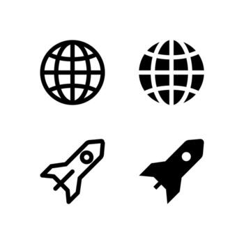 UI Globe and Rocket Line and Solid Icons for Tools and System vector